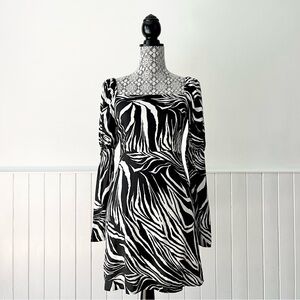 Reclaimed Vintage Zebra Print Balloon Sleeve Dress Size 4
